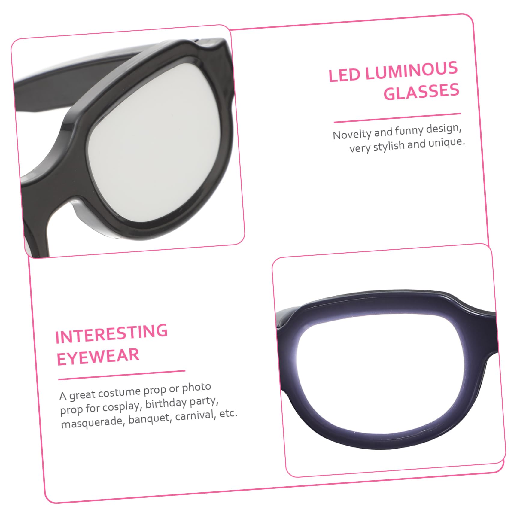 GALPADA Gafas Luminosas LED Carga USB para Carnaval y Fiesta, Ligeras y Cómodas, Diseño Divertido y Único en Plástico Negro