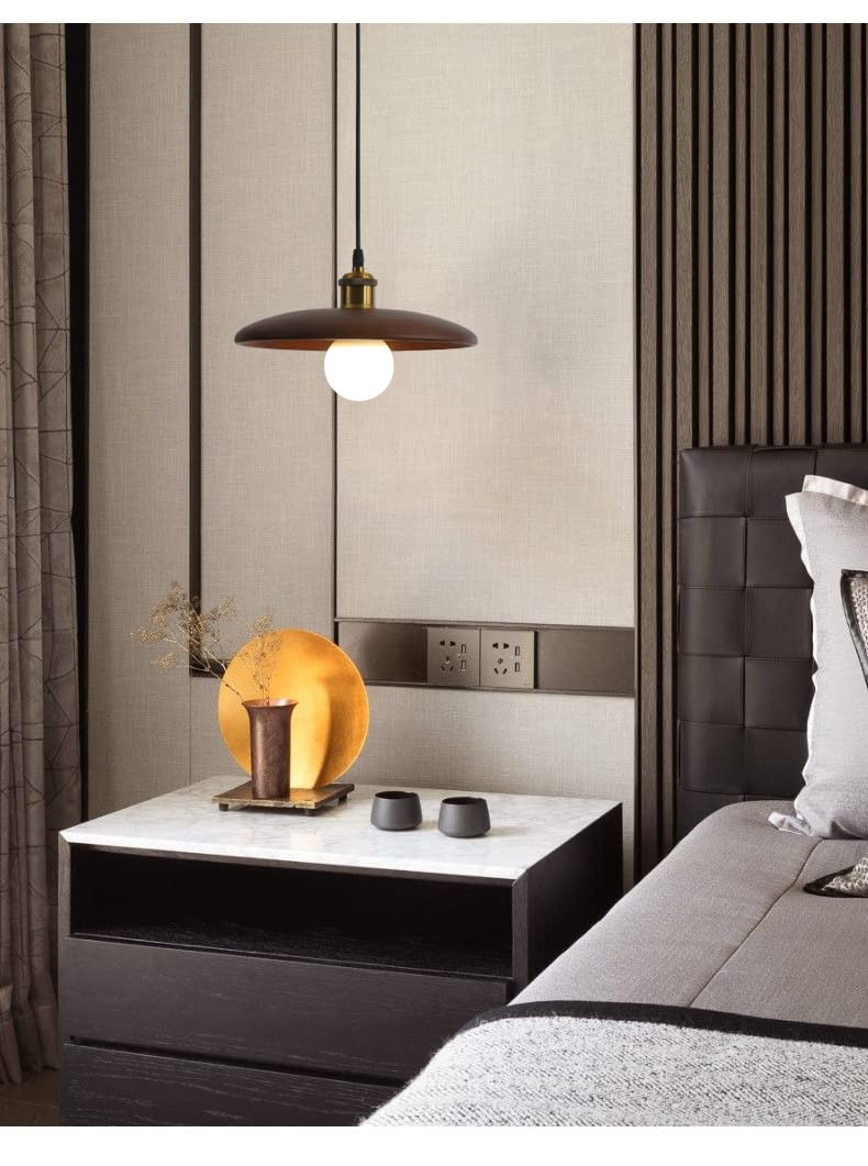 Chrasy Lampada a Sospensione Cavo Regolabile Legno Noce E27 28 cm Max 60 W | Illuminazione Verso il Basso, Atmosfera Calda, Paralume Compatto, Compatibile con Dimmer Esterno, Cucina Sala Bar Soggiorno
