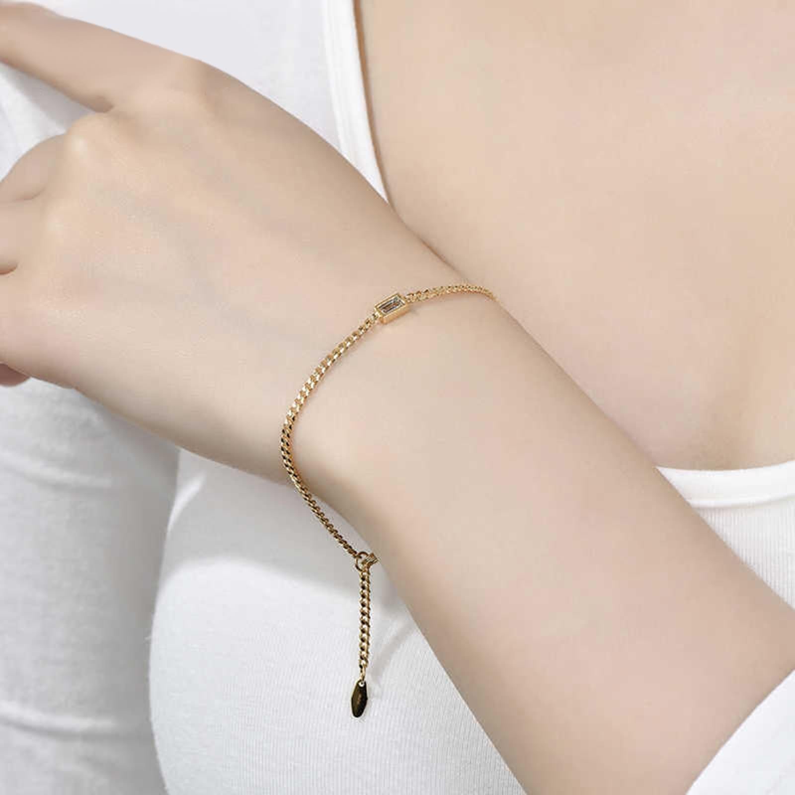 Bracelet breloques en or jaune 9 K/14 K/18 carats, blanc 0,14 carats, créé en laboratoire, diamant classique, taille émeraude, véritable bracelet en or véritable 750/585/375