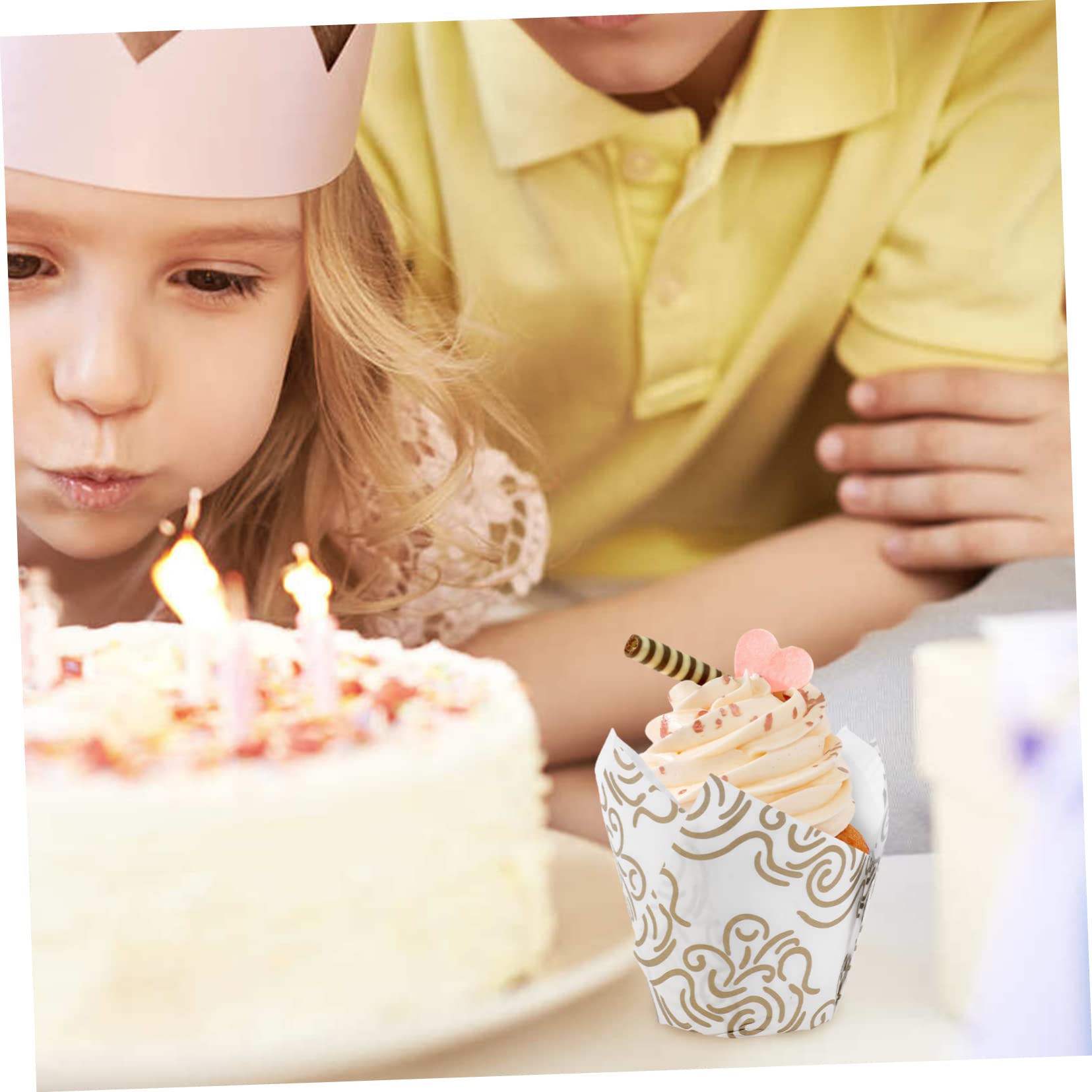 Abaodam 2sets Fodere Per Torte Forma Di Tulipano Resistenti All e All Per Muffin e Cupcake Alta Temperatura Design Elegante Con Strisce Dorate Per Feste e Matrimoni