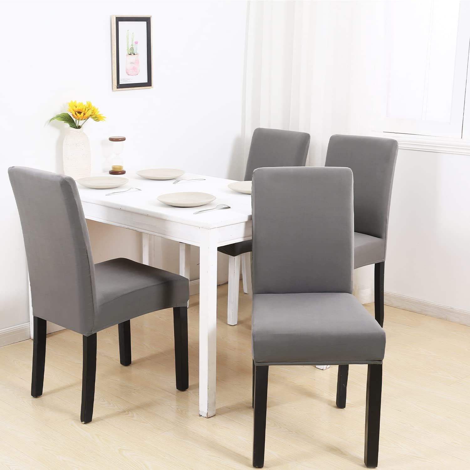TOMMO Dining Room Chair Covers Set of 4, Stretch Removable Washable Spandex Dining Chair Slipcovers Protectors - Image 2