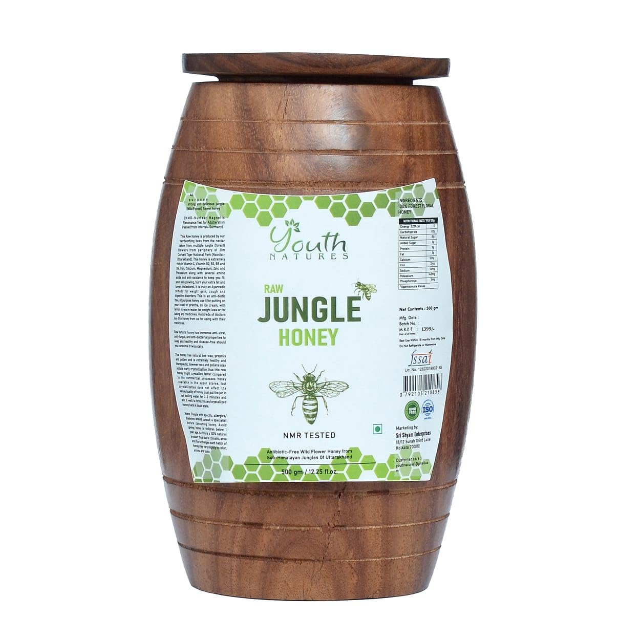 YOUTH NATURES - Pure Wild Jungle Raw Honey 500g in Sheesham Wood Container | Ancient Egyptian Style Unprocessed, Unpasteurized, NMR Tested for Purity | Preserving Natures Goodness with Sheesham Wood (B0CL9Y8V2G) Amazon Price History, Amazon Price Tracker
