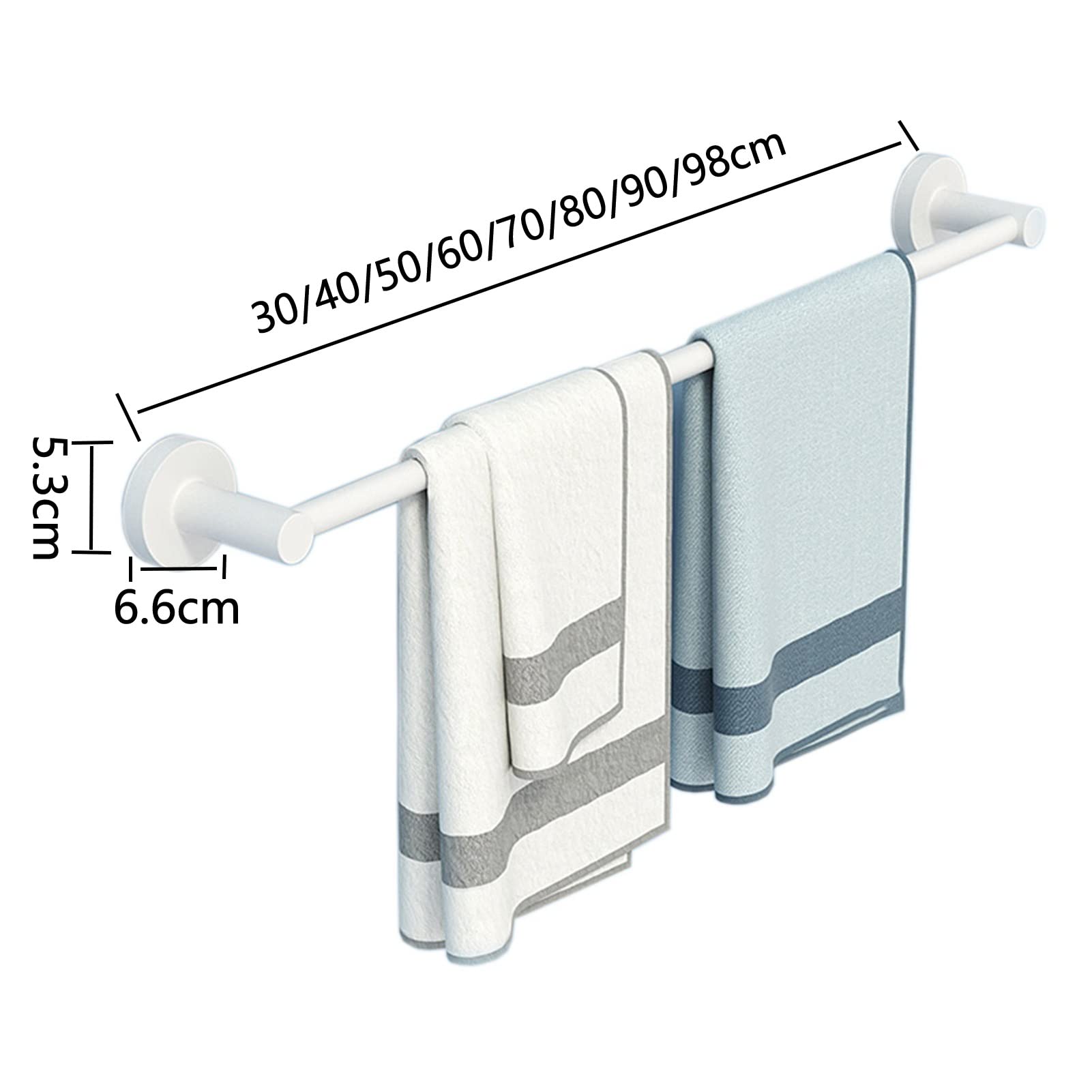 Barra toallera Individual para baño, riel Blanco de Pared, Soportes Redondos para Accesorios de Cocina y baño, Montaje con Tornillos, 30cm-98cm (Tamaño: 40cm)