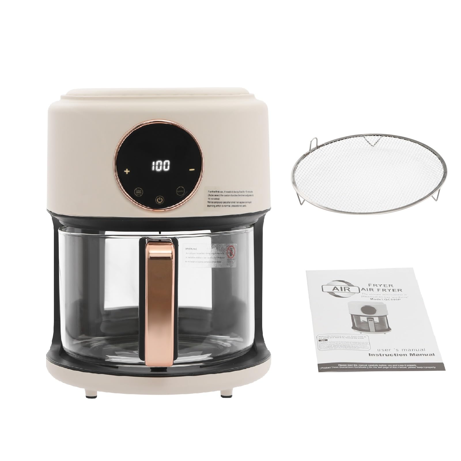 3 81Qt Glass Air Fryer 1200W Air Fryer Oven 360 Viewable Airfryer with Digital Touchscreen and 8 Presets