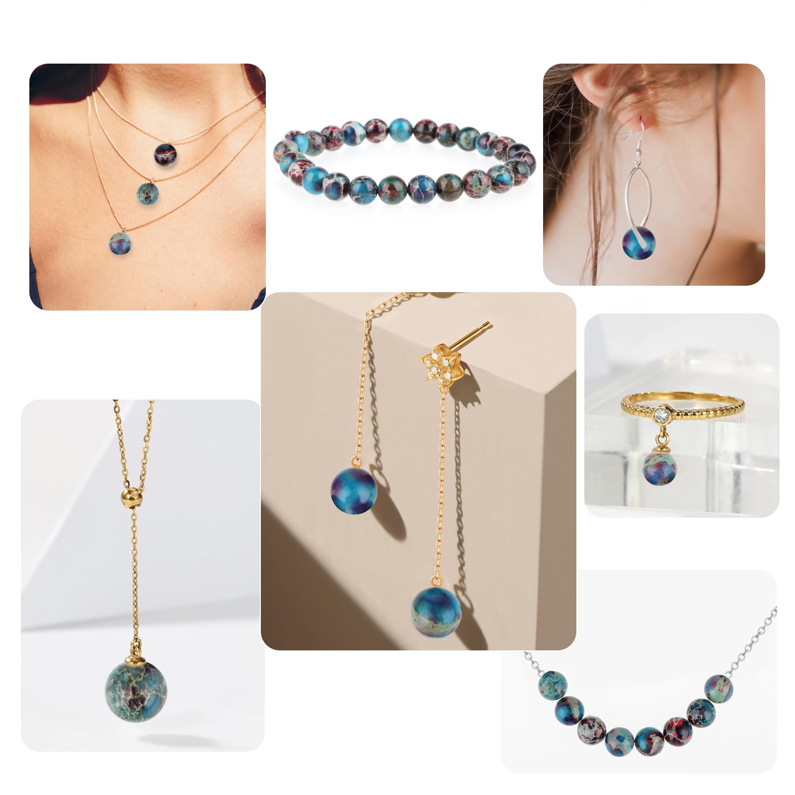 Lot De 23 Perles En Jaspe Netstone Naturel De 8 Mm