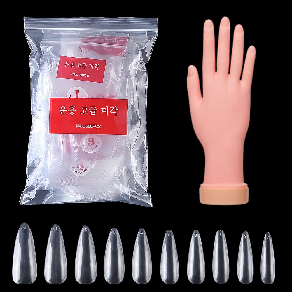Practice Hand, Fake Hand for Nails Practice Nail Practice Hand Flexible Bendable Mannequin Hand With Clear Stiletto Nail Tips(Right)