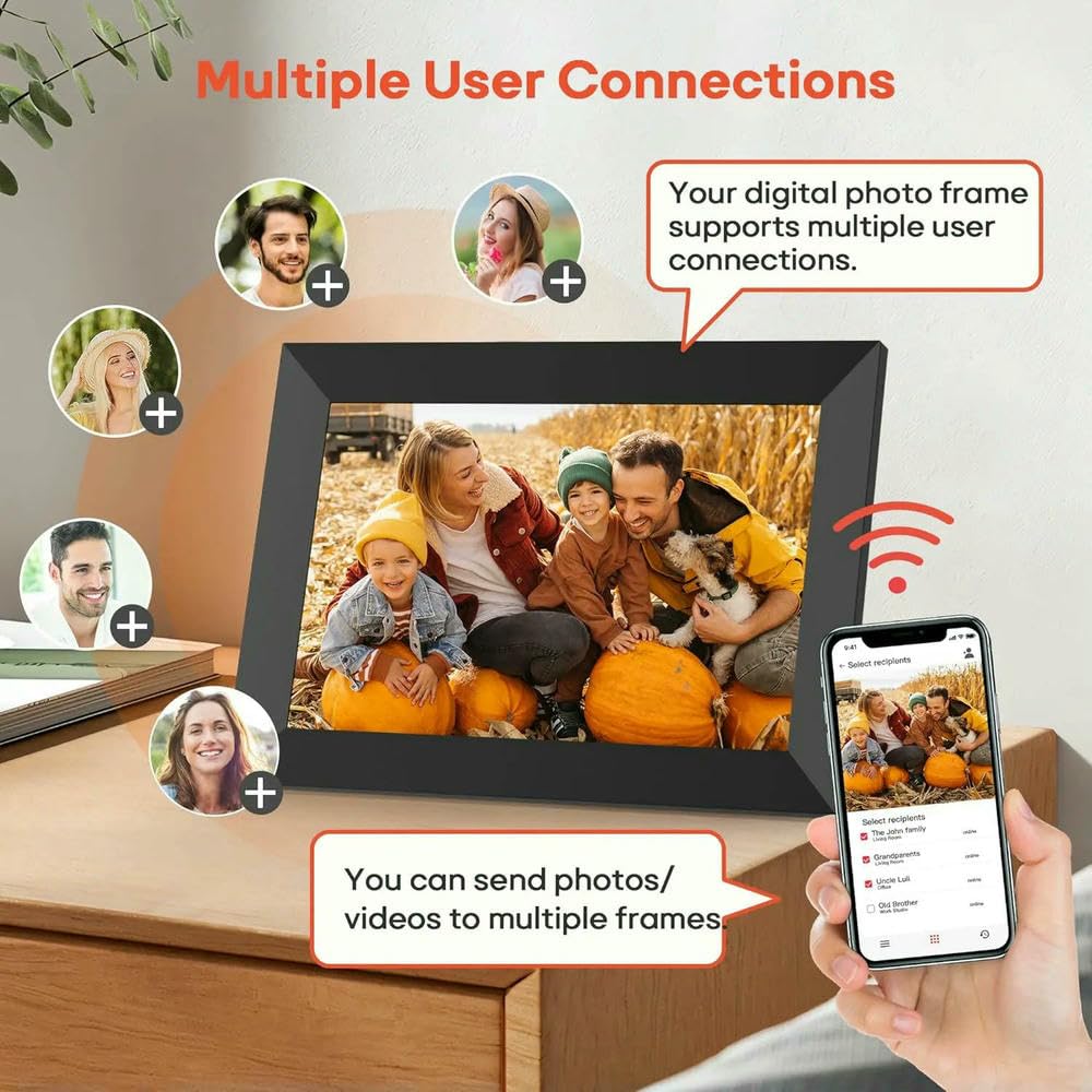 Cadre Photo numérique Cadre Photo numérique WiFi Intelligent de 10,1 Pouces, 32 Go/64 Go, avec écran Tactile IPS HD 1280 x 800, montable au Mur(White Built in 32gb,US Plug)