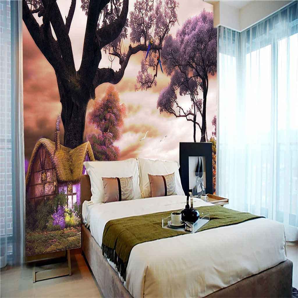 Fototapete 3D Fototapete Lila Holzhaus Natürliche Schöne Landschaft Wandbild Wohnzimmer Küche Schlafzimmer Wand 3D Tapetenkleister Wohnzimmer Die Wand Für Schlafzimmer Wandbild Büro Essz 250x175 cm