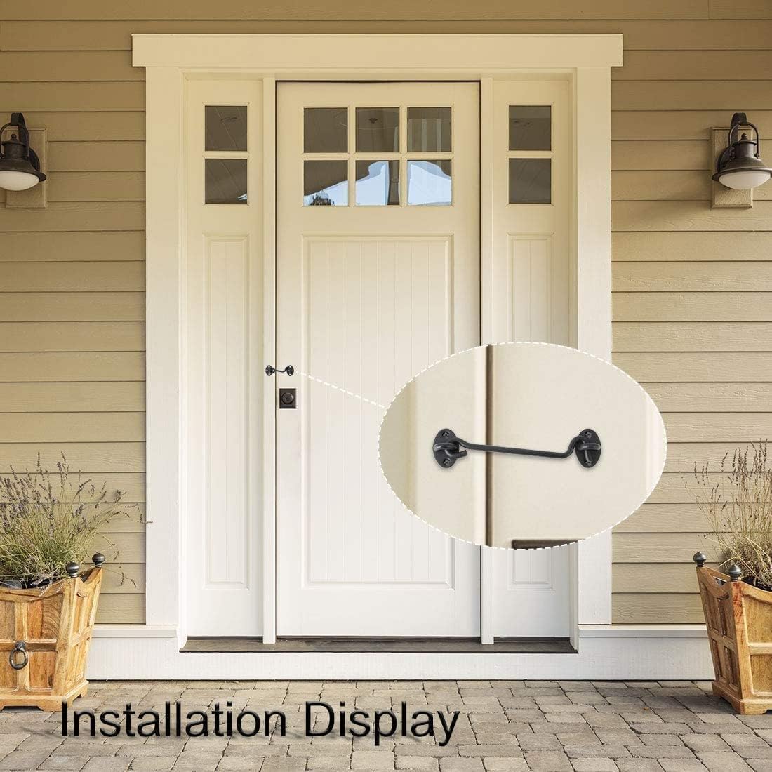 Lock Hooks and Eye LatchHook and Eye Latch Gate Bolt Gate Hook Lock,16 Inch Cabin Hook,Stainless Steel Eye Latch Privacy Hooks Door with Screws Lock for Gate Shutters Window Slide Barn Shed Black,2pcs