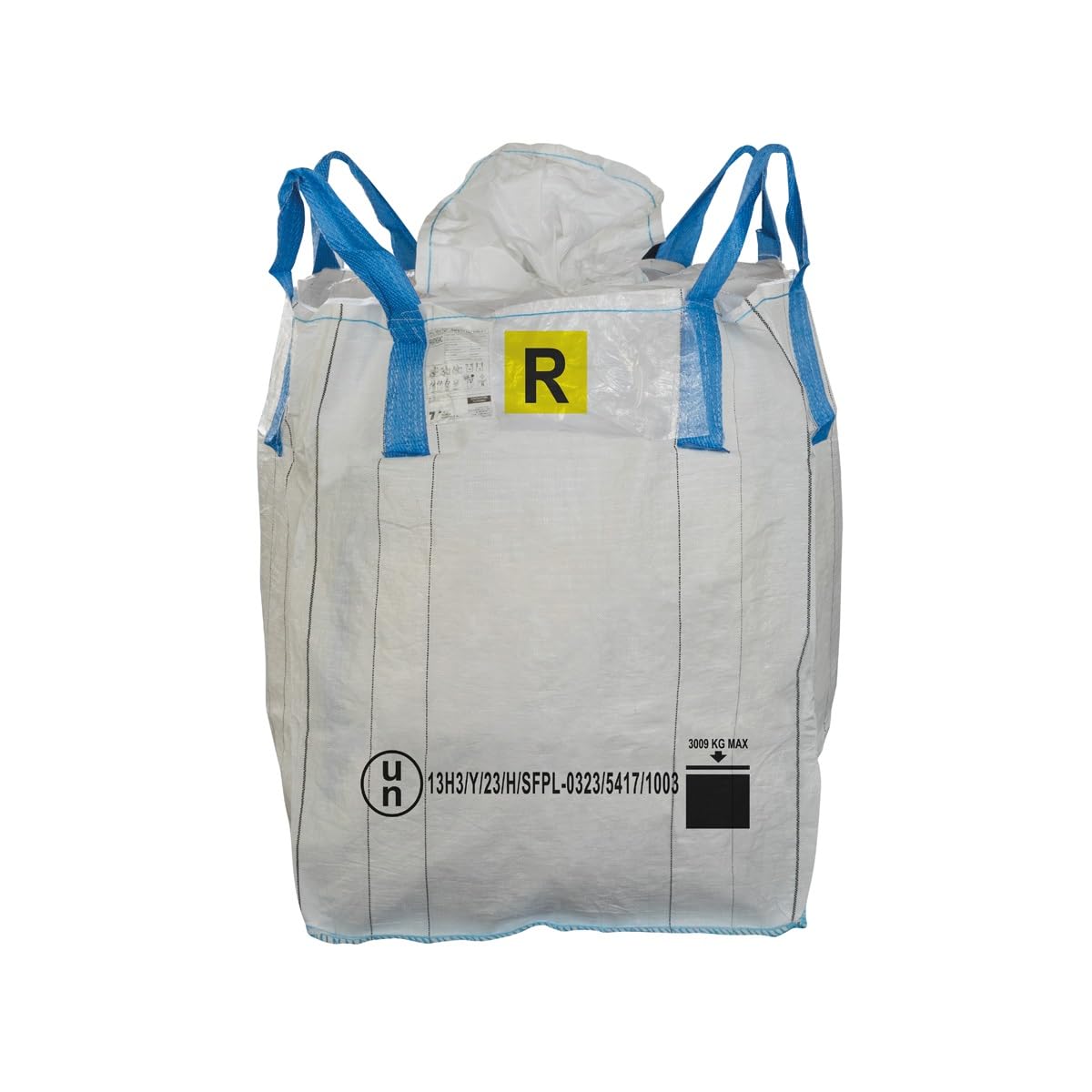 SACCONI BIG BAG OMOLOGATI tubolari per rifiuti pericolosi ADR 13H3/Y 90x90x120cm - etichetta R - 5 pz