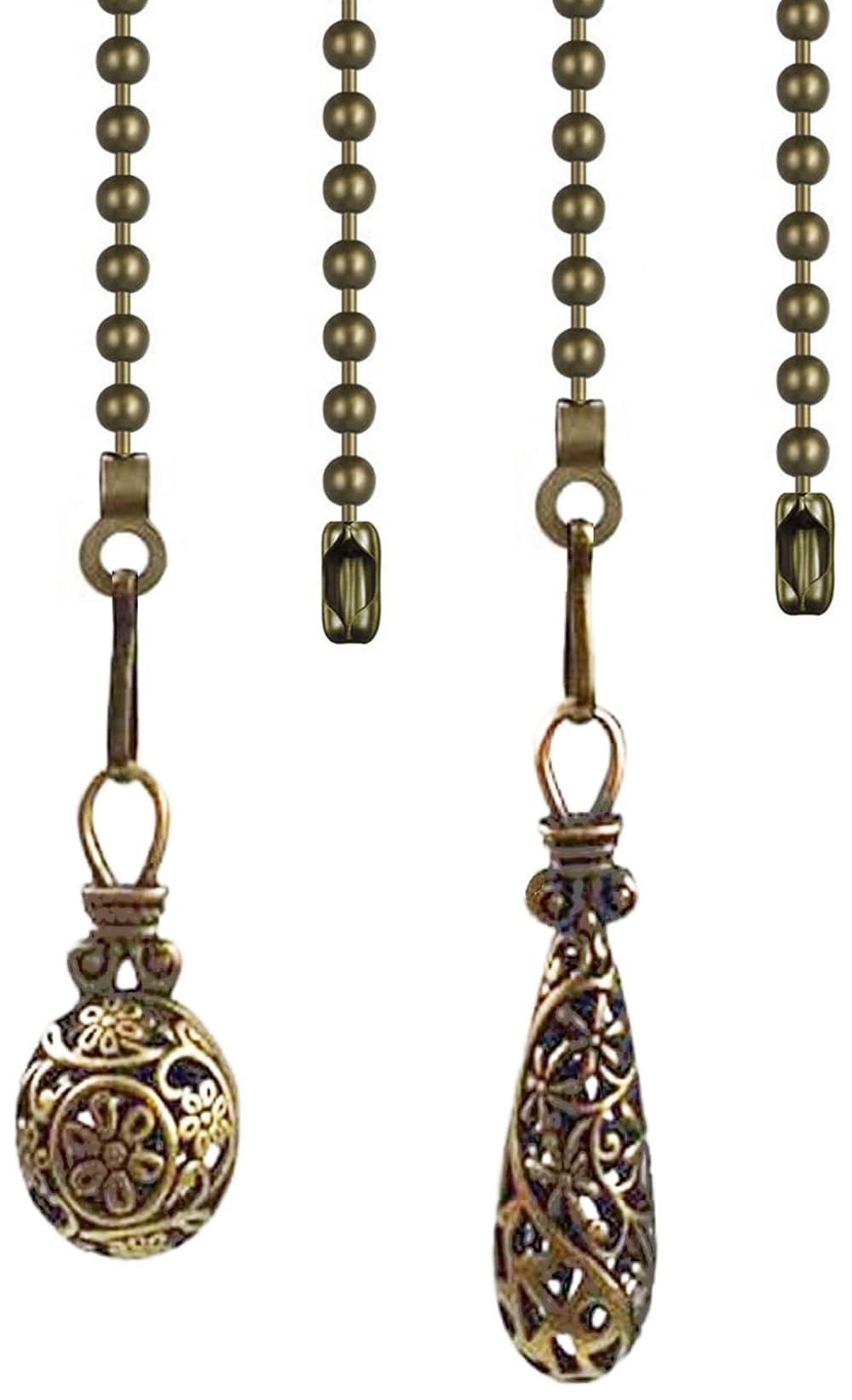 Hyamass 2pcs Vintage Hollow Out Charm Pendant Ceiling Fan Danglers Fan Pulls Chain Extender with Ball Chain Connector