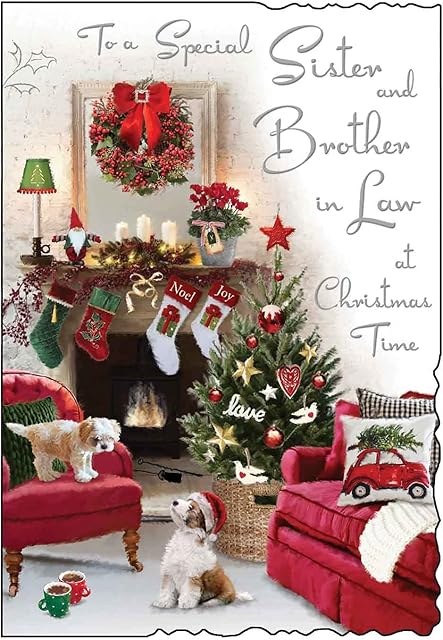 Jonny Javelin Special Sister And Brother In Law At Christmas Time Card - Dogs Living Room