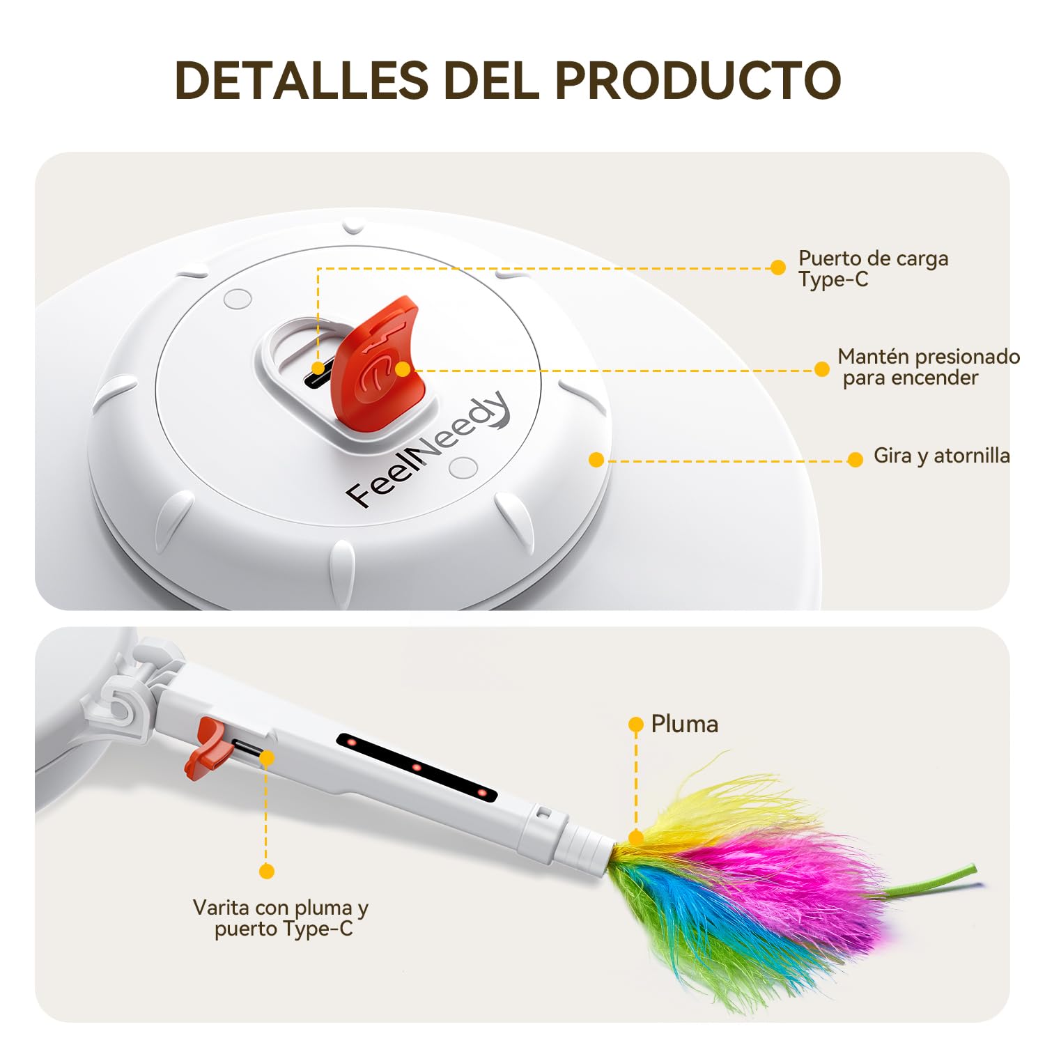FEELNEEDY Juguete Interactivo para Gatos, Punto Rojo LED Móvil, Juguetes para Gatos, Plumas Móviles Ocultas, Juguete de Ejercicio Recargable para Gatitos de Interior