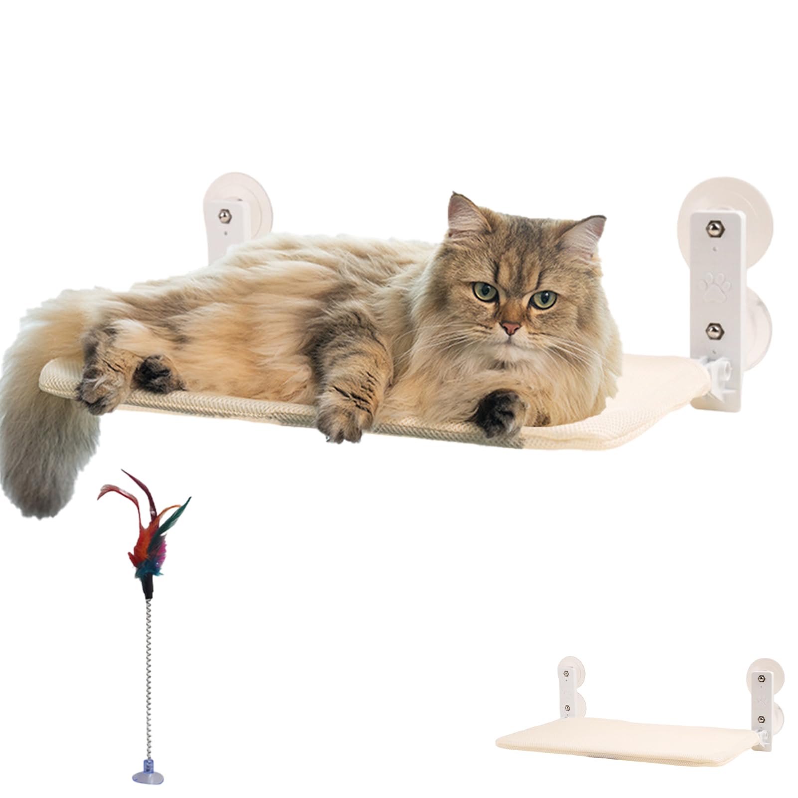 Hamaca gato ventana plegable cama para gatos reversible mate con ventosa fácil instalación ventana para gatos reutilizable Hamaca gato mascota Supply(Beige)