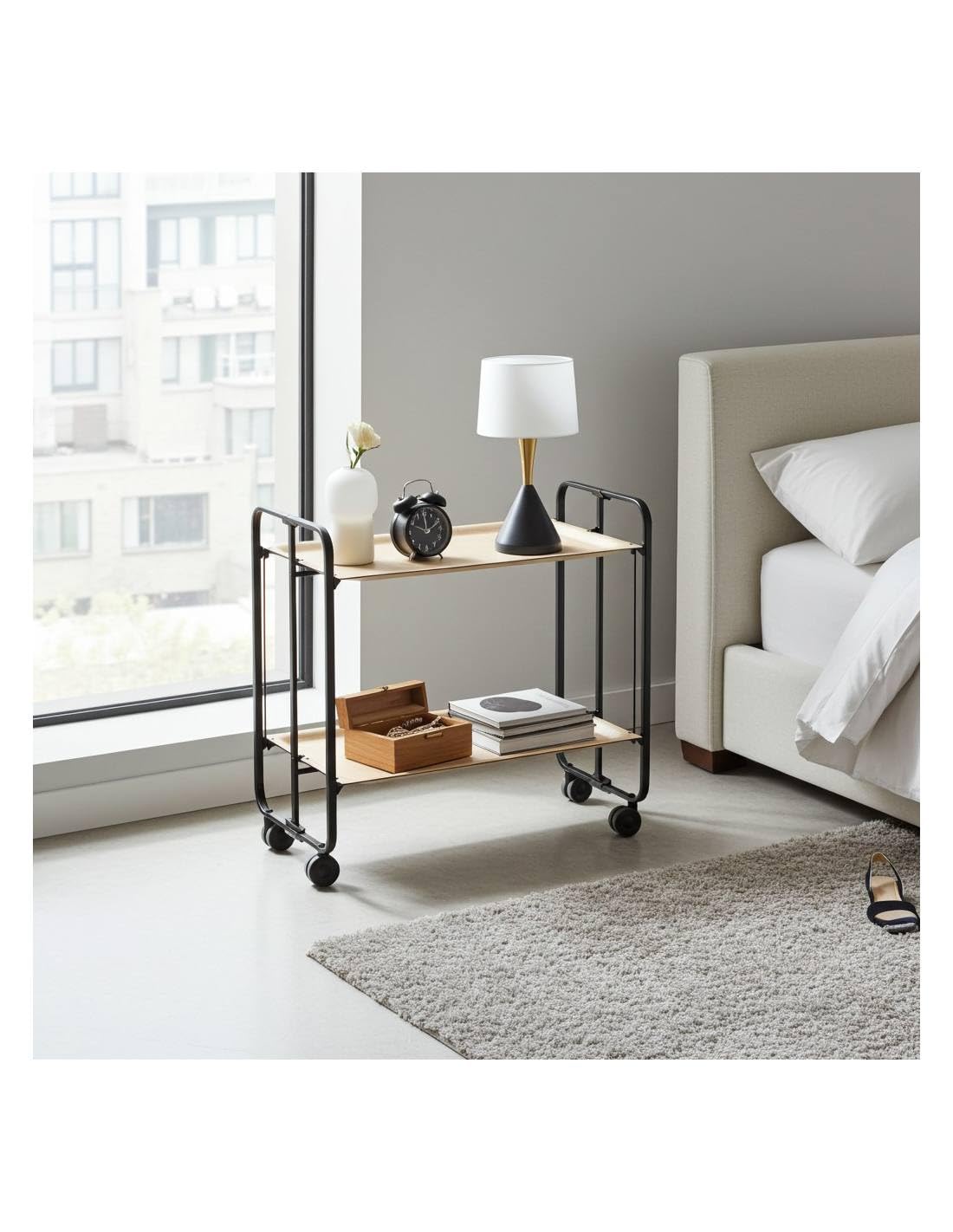 DON HIERRO Carrello da cucina pieghevole nero con ruote BAUHAUS 2 ripiani