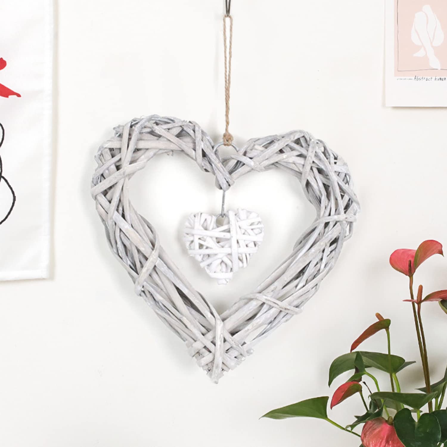 Decorazione Romantica In Vimini Corona Di Cuori Appesi Rattan a Forma