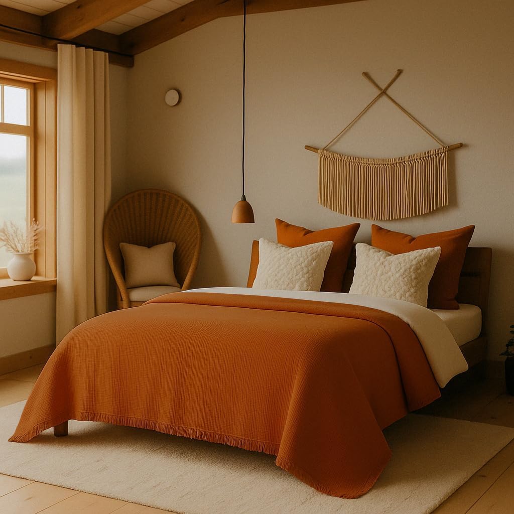 100% Cotton Terracotta Throw Blanket, 4-Layered Muslin Lightweight and Breathable Blanket for Summer, Soft Gauze Throw (Terracotta, Throw - 60x80 inches - 150x200 cm)