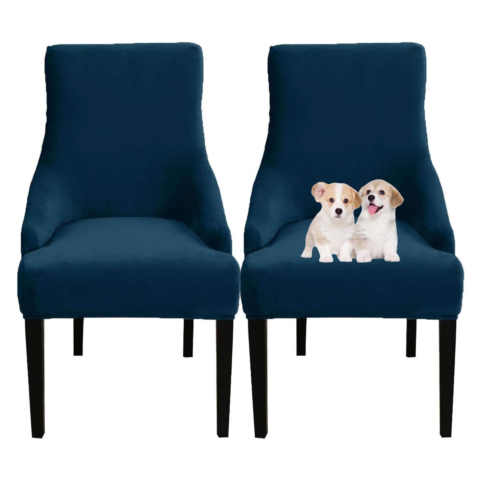 GUYIRT Velvet Wingback Dining Chair Covers, Stretch Wingback Side Chair Slipcover, Sloping Arm Chair Cover, for Home, Banquet (blue,set of 2)
