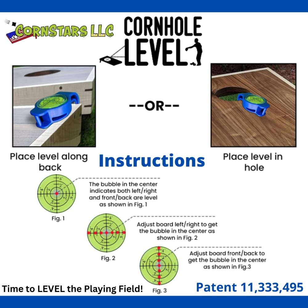 Cornhole Board Level Accessory | Achieve Perfect Cornhole Board Alignment For Consistent Play |All Weather | Instant Measurements | Easy To Use Indoor or Outdoor | 1 or 2 Pack |Patented| Cornstars LLC