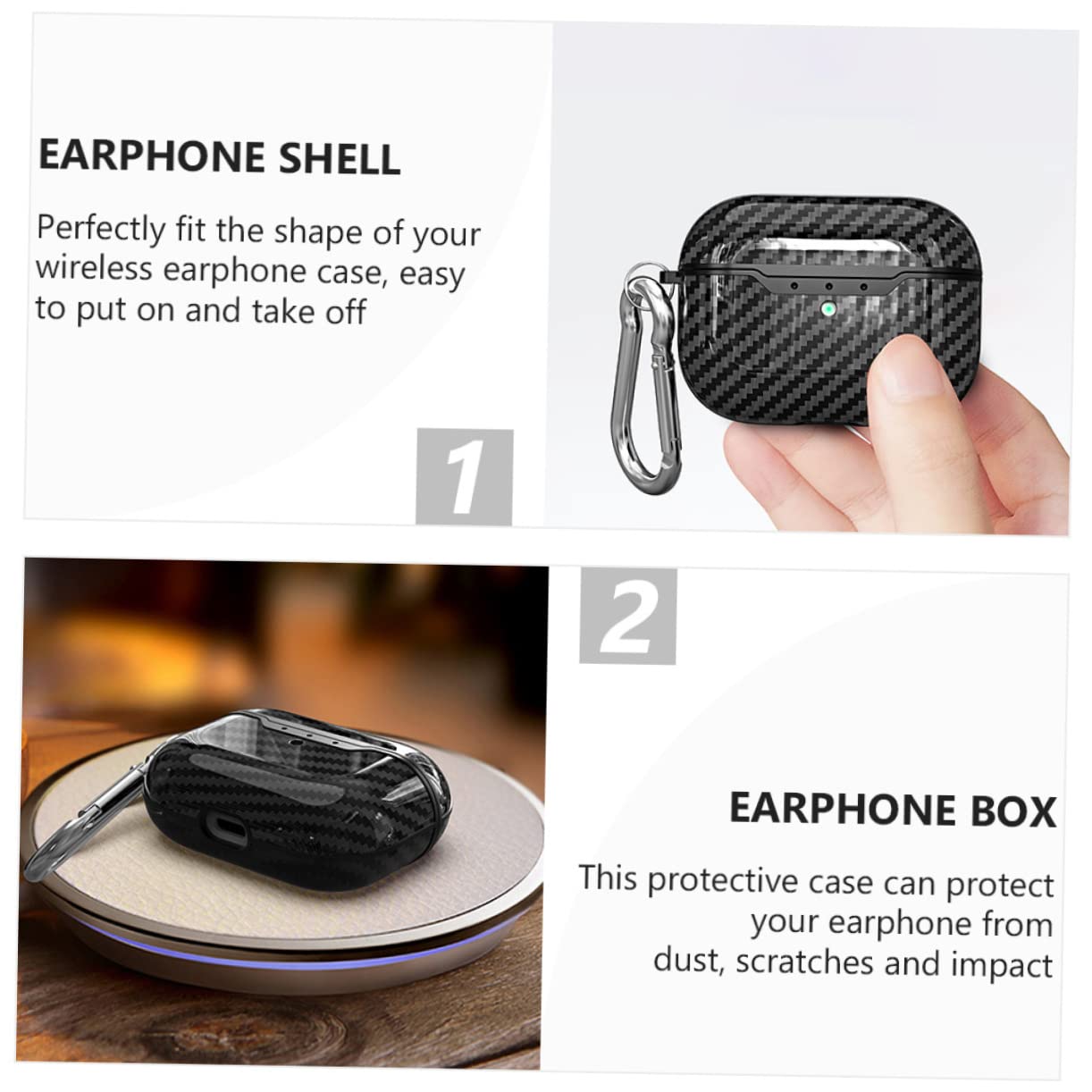 HOMSFOU 4piezas Funda para Pro Textura De Fibra De Carbono Protector De Auriculares Inalámbricos Resistente Rayones y Polvo Accesorio Moderno y Elegante
