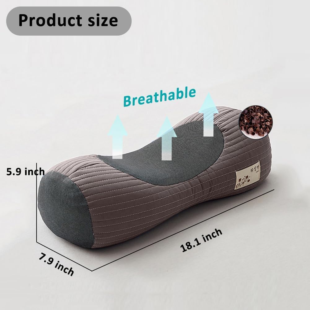 Almohadas de trigo sarraceno con funda extraíble, almohada cervical para dormir con forma de cáscara cervical para apoyo firme, almohadas cilíndricas para dormir de lado, espalda, cuidado de la