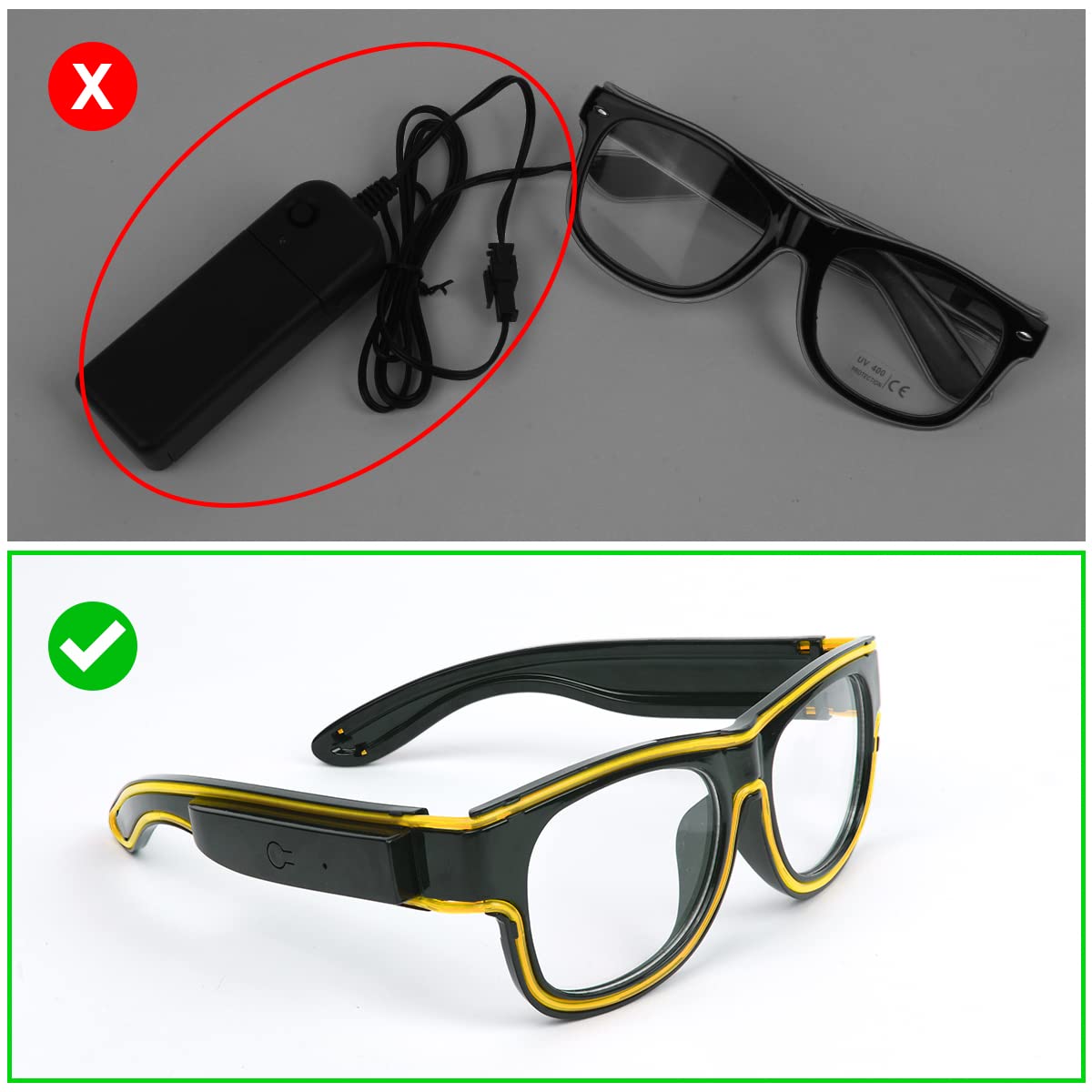 Ainiv Wireless Light up Glasses, Luminous El Wire Neon Party Rave Glasses, 3 Lighting Modes - Image 4