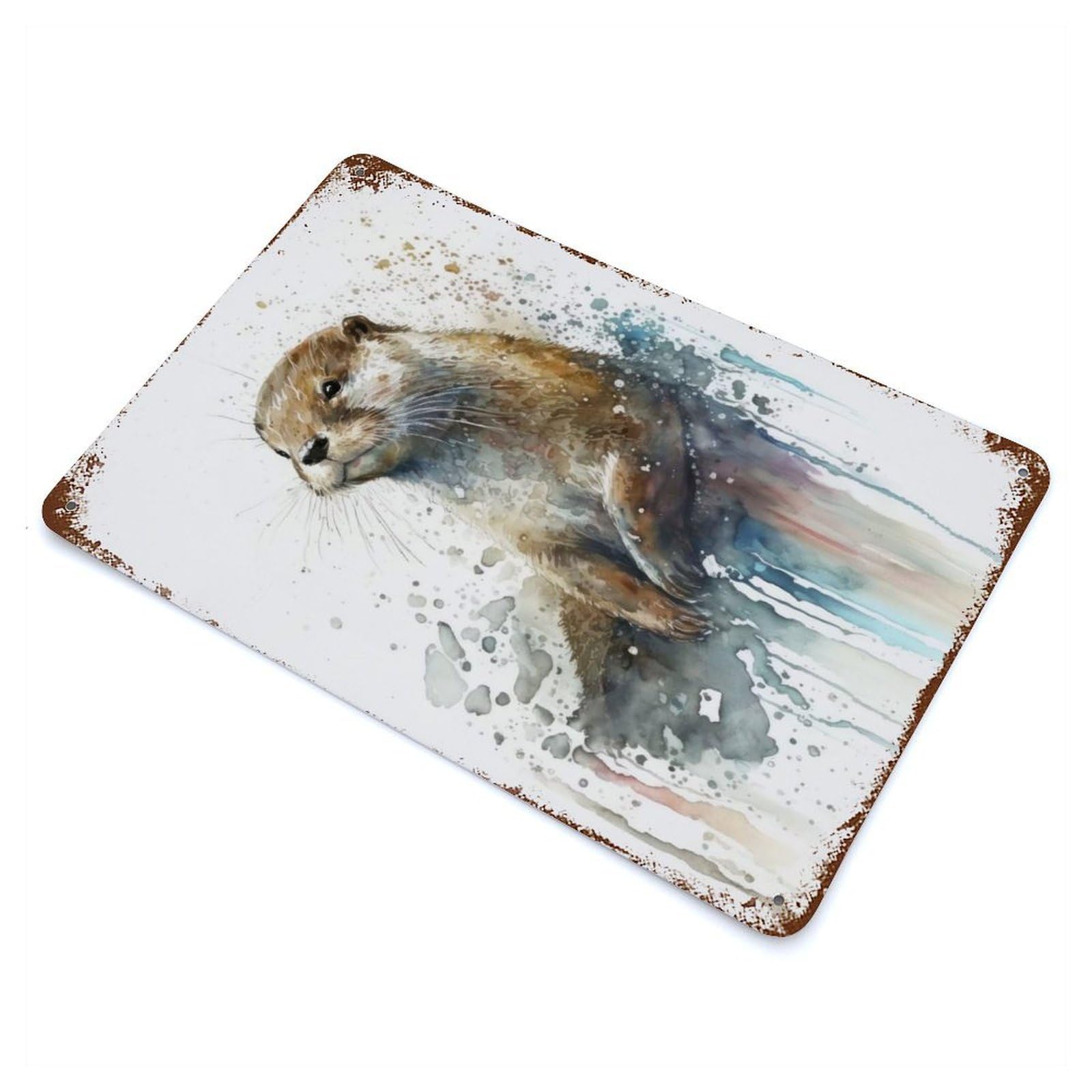 Rustic Tin Plaque Otter Joy Watercolor 11.8"x7.9", Retro Wall Decor for Shed, Workshop And Garage Wall Decor