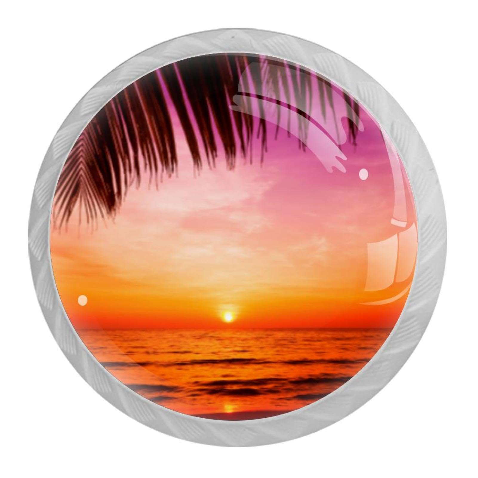Tqmspg Multi07 4 Pieces Drawer Pulls Palm Sunset Sea Landscape Door Knobs Dresser Handles For Kitchen Wardrobe Cupboard Hardware Furniture