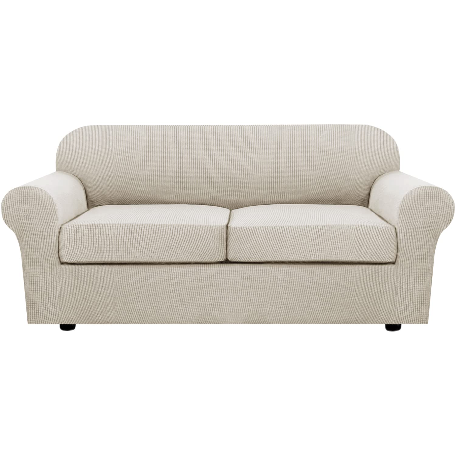 H.VERSAILTEX 3 Piece Stretch Sofa Covers for 2 Cushion Sofa Couch Covers for Living Room Sofa Slipcovers (Base Cover Plus 2 Seat Cushion Covers) Thicker Jacquard Fabric(Large Sofa, Island Fossi)