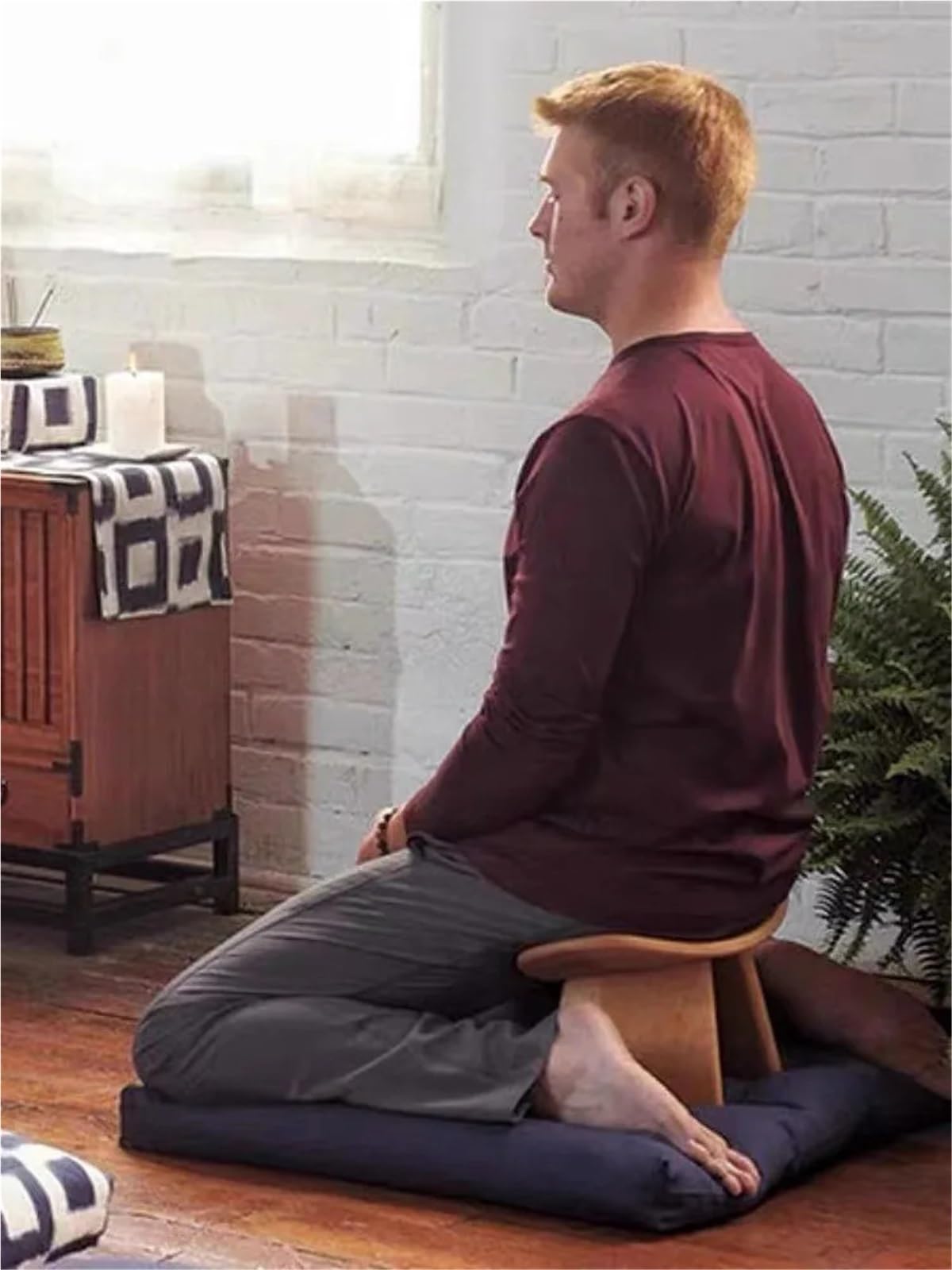 Zafu Meditación Silla portátil de Madera Maciza for Yoga con diseño ergonómico Perfecta for la Vida meditación Ideal(Color 01 42x21x23cm)