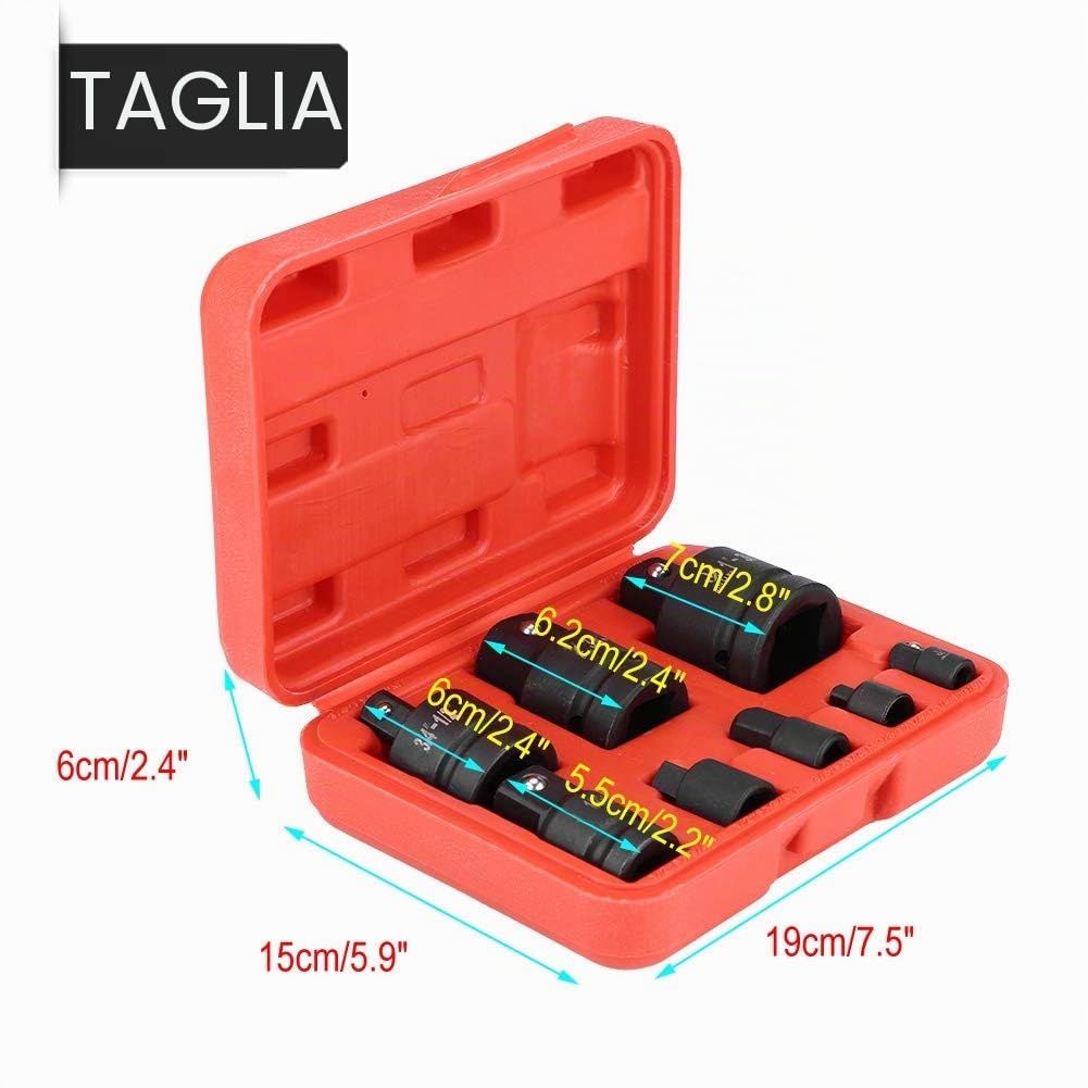 Set di adattatori a percussione, 8 pezzi, convertitore a bussola, adattatore convertitore, meccanismo Impactstep-up con custodia per conversioni driver, 8 pezzi, 1/4", 3/8", 1/2", 3/4", 1"