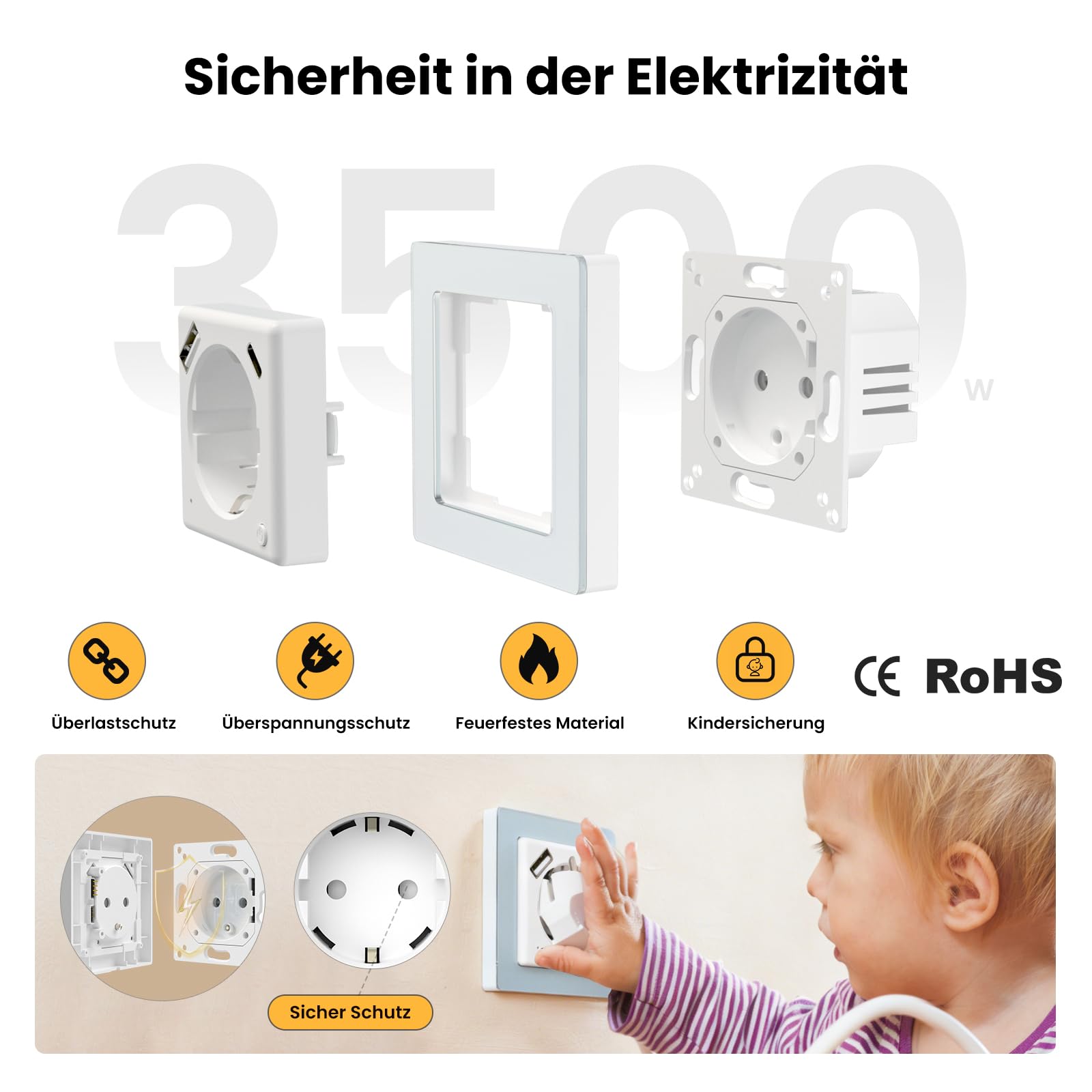 MIUCDA Prise Schuko Wi-Fi avec USB et type C PD 20 W, chargeur rapide, système intelligent encastré 55, prise murale avec mesure de courant, minuterie, commande vocale compatible avec Alexa/Google
