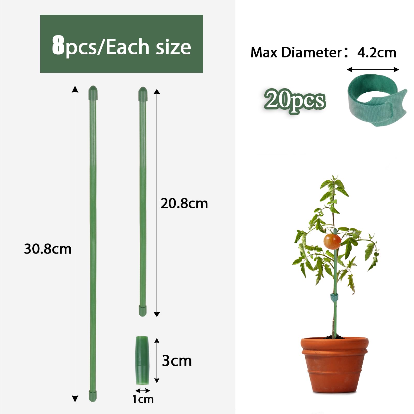 30 Bastoncini Supporto Piante - Paletti Giardinaggio 30cm Verdi, Per Fiori, Piselli E Orto - Foto 3