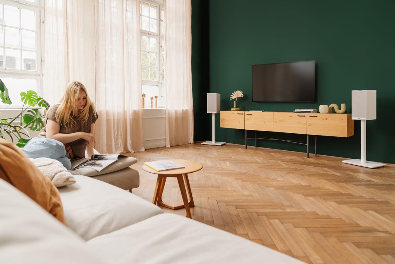 Teufel Stereo M 2 - Aktive Regallautsprecher Paar Kabellos Bluetooth WLAN Multiroom Streaming, Holzgehäuse, HiFi Speakers, 100 Watt 3-Wege-System, Chromecast™ Built-in - schwarz