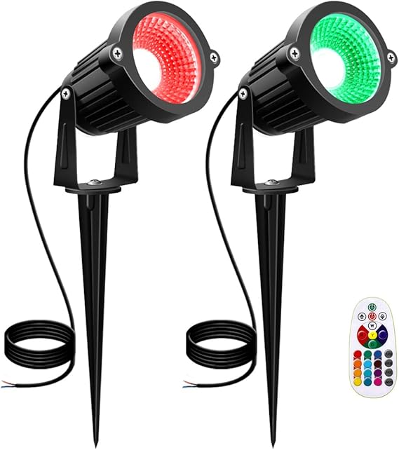 DOREIO Color Changing Spotlights 10W Flood Lights RGB Landscape LED Low