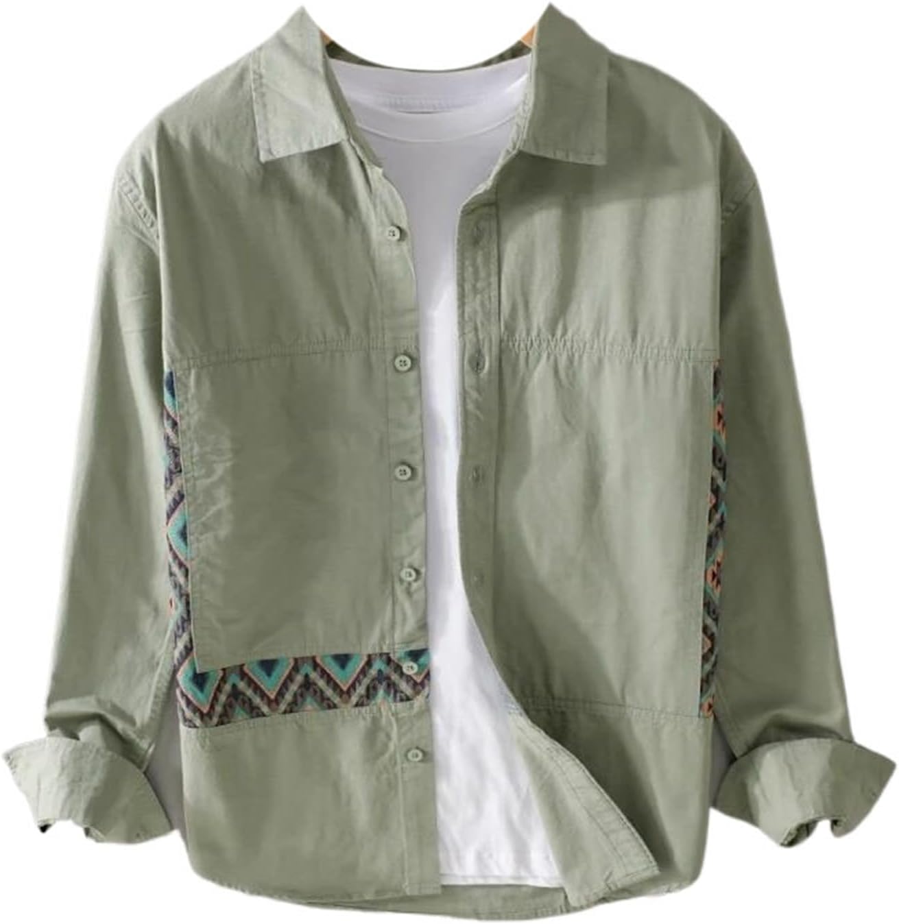 Men Trend Long Sleeve Shirt Patchwork Comfortable Tops