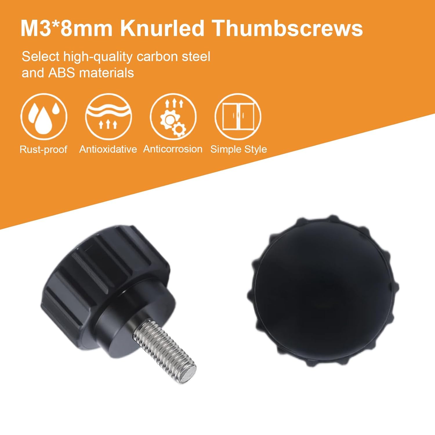 MOROBOR M3 x 8 mm スチール製 ネジ付きローレットつまみネジ 100個 再利用可能 丸型クランプノブ グリップつまみ