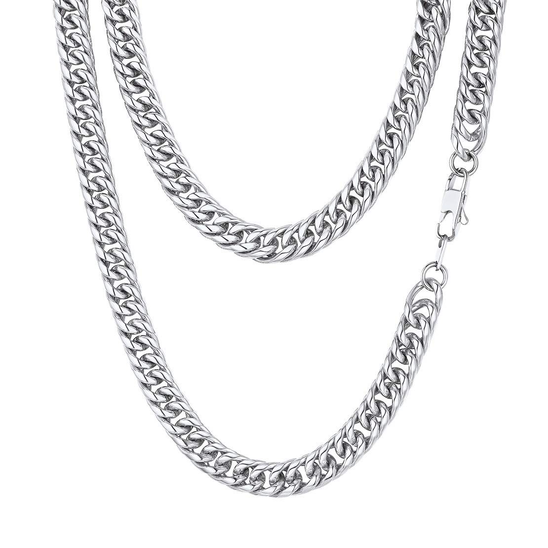 FindChicMen Curb Chain Necklace 18K Gold Plated/Stainless Steel/Black Chunky Double Tight Cuban Link Hip Hop Neck Chains for Men Boys 3.5MM/5MM/6MM/7MM/9MM/12MM 14''-30'' 8 Length Options (Send Gift Box)Recycled Claim Standard Blended