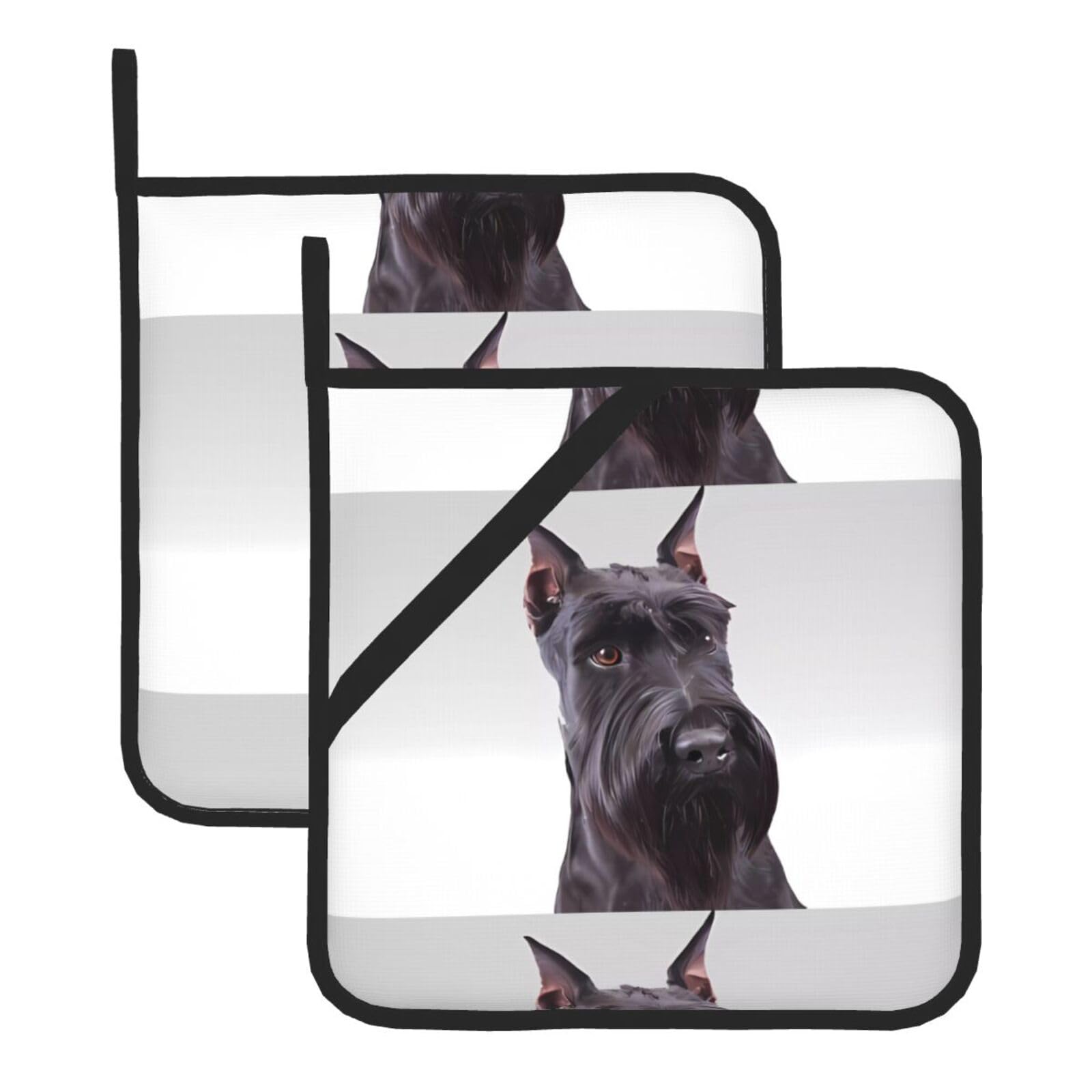 HJFCZH Cute schnauzer dog Prints Square Hot Pads for Kitchen - Waterproof Heat Resistant Potholders, Thick Trivet Covers with Hanging Loops, Oven & Grill Dish Protectors (2-Pack)