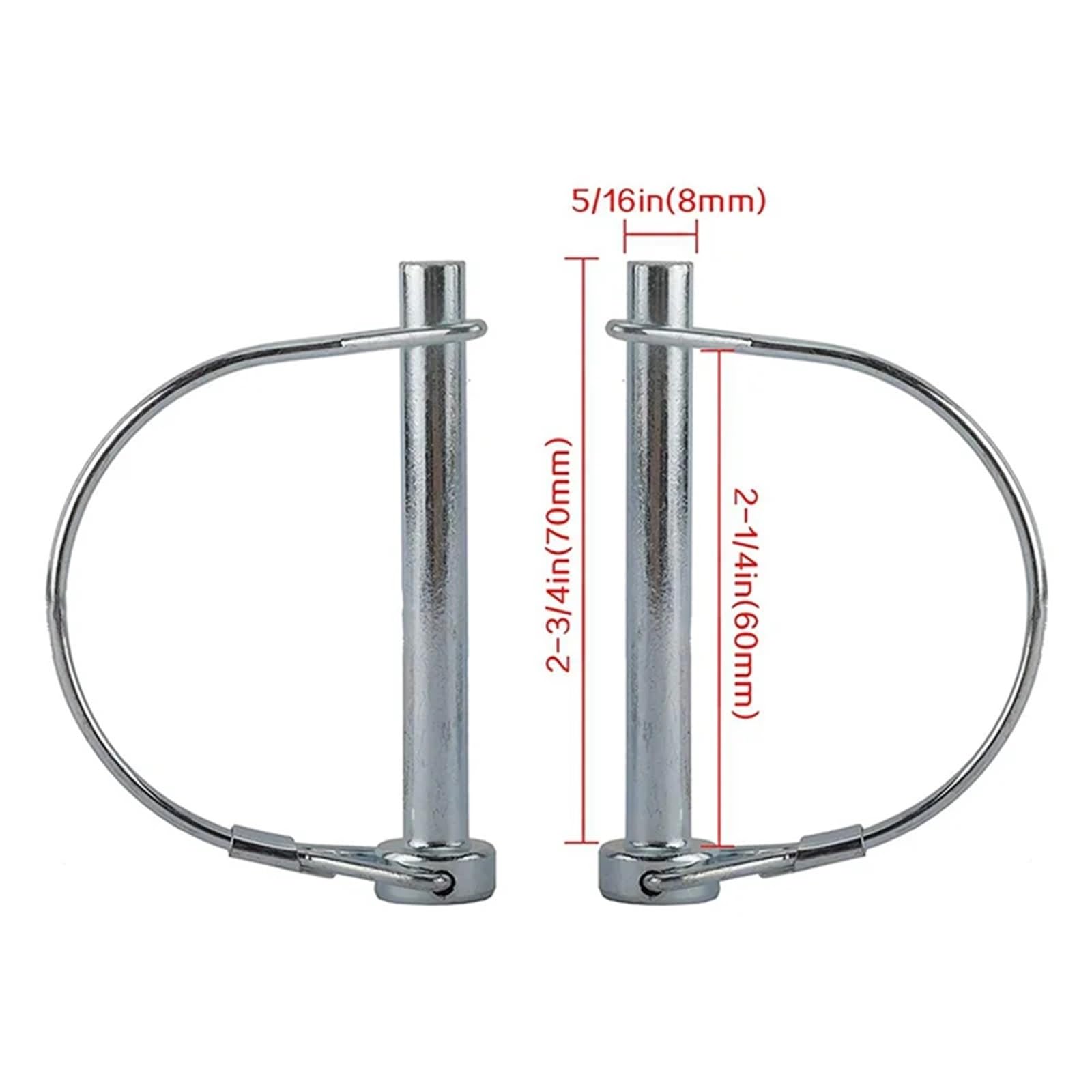 Perno di accoppiamento for rimorchio, perno bloccaggio dell'albero 70x8mm Argento Confezione da 10 perni del filo attacco con fermo for ad arco tondo