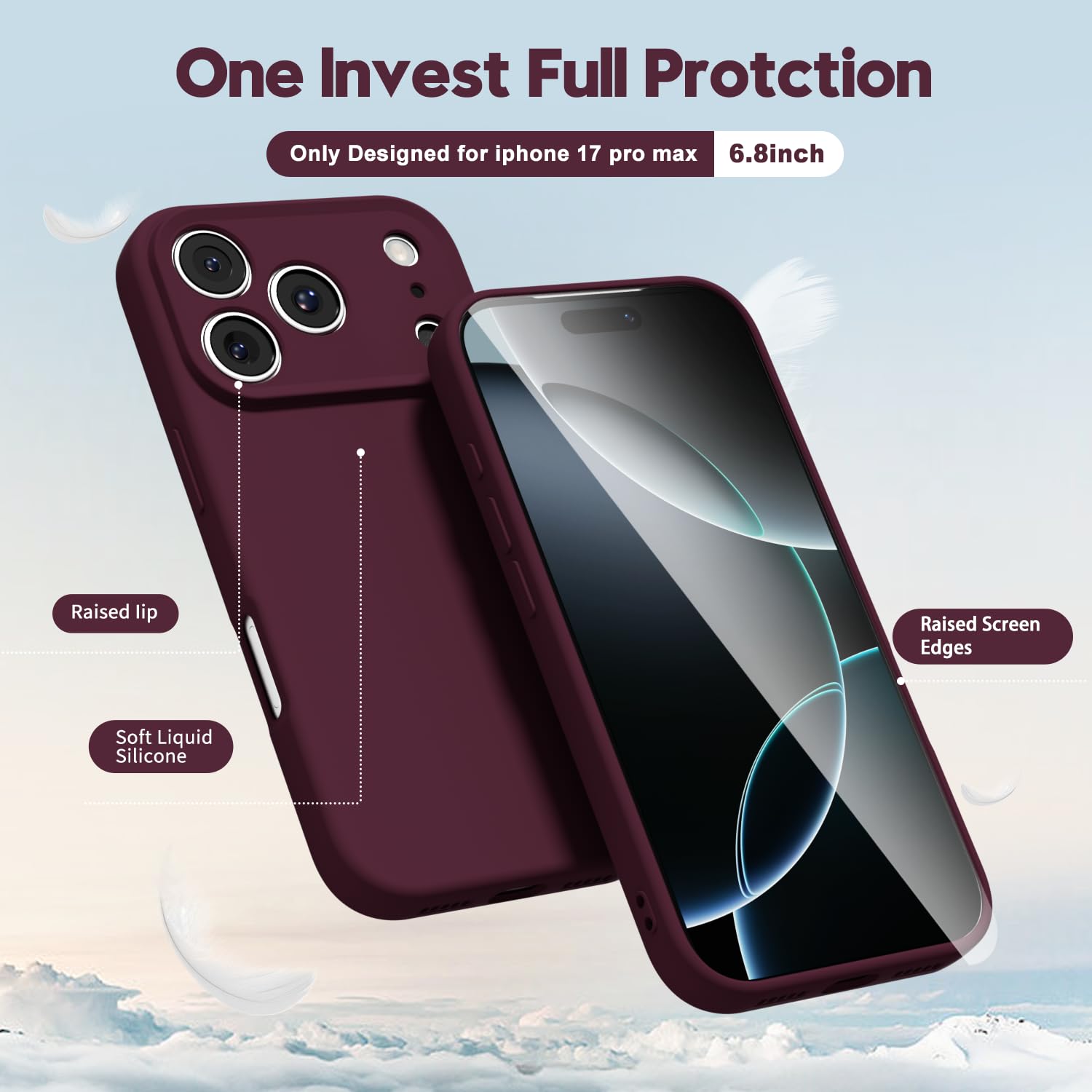 oakxco for iPhone 17 Pro Max Phone Case Liquid Silicone, Cute Thin Slim Grip Soft Rubber Gel for Women Men, Smooth Matte TPU Plain Solid Color Girly Simple Case with Camera Cover, Light Pink — view 52