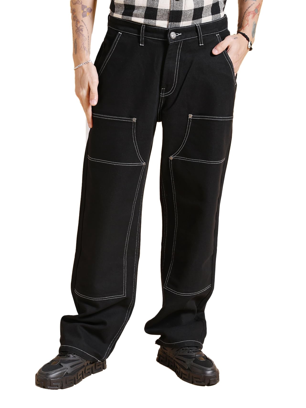 the indian garage co Men Baggy Contrast Mid-Rise Carpenter Denim-picture-46
