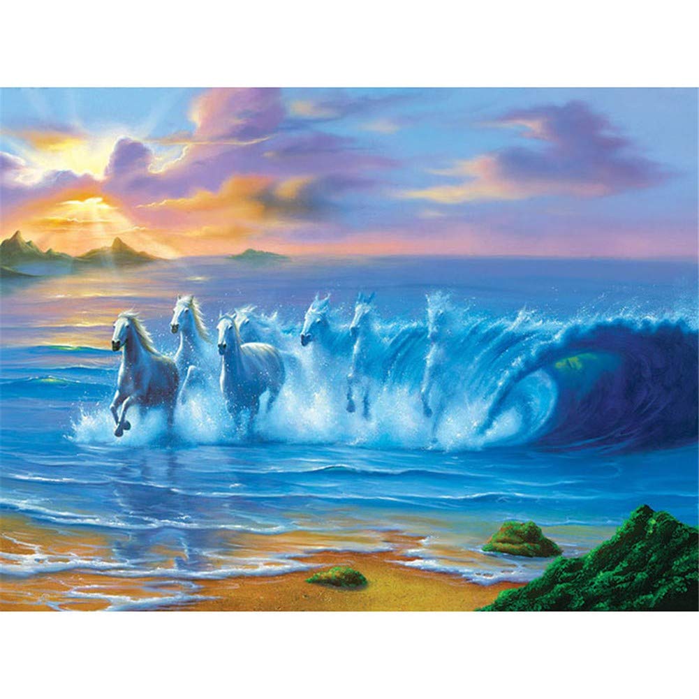 Peinture diamant cheval de course 5D broderie strass ronds 50x70cm