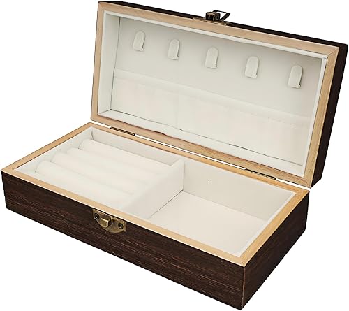 Joyero de madera hecho a mano, elegante organizador de viaje de madera para mujeres y hombres, ideas de regalo únicas para anillos, aretes, collares