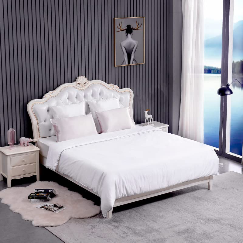 THXSILK Silk Comforter Duvet Quilt for Winter, 100% Long Strand Luxury Mulberry Silk Floss Filling with Cotton Shell Filled Winter Comforter Ultra Soft Light Weighted, White, King