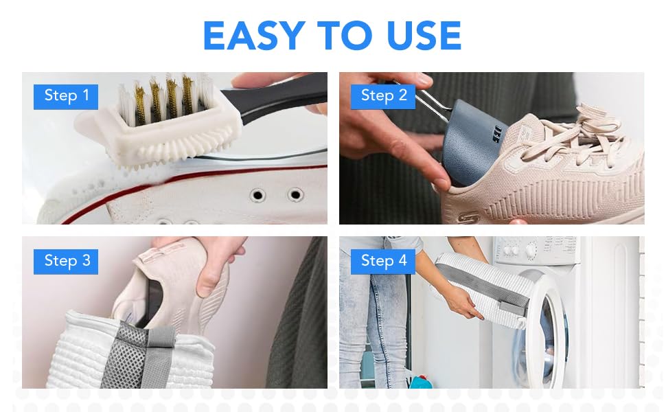 Shoe Washing Machine Bag – 2Pcs Large Mesh Laundry Bag for Sneakers with Adjustable Shoe Trees, Cleaning Brush & Scuff Eraser – Washer Dryer Safe Travel Storage Bag3