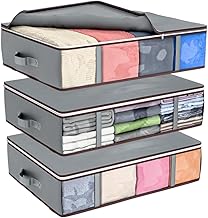 3 Pack 40L Underbed Storage Boxes with Lids | Foldable Clothes Storage Bags with Zips & Handles | Large Fabric Storage Organizer for Bedding, Blankets, Duvets & Clothes – Grey