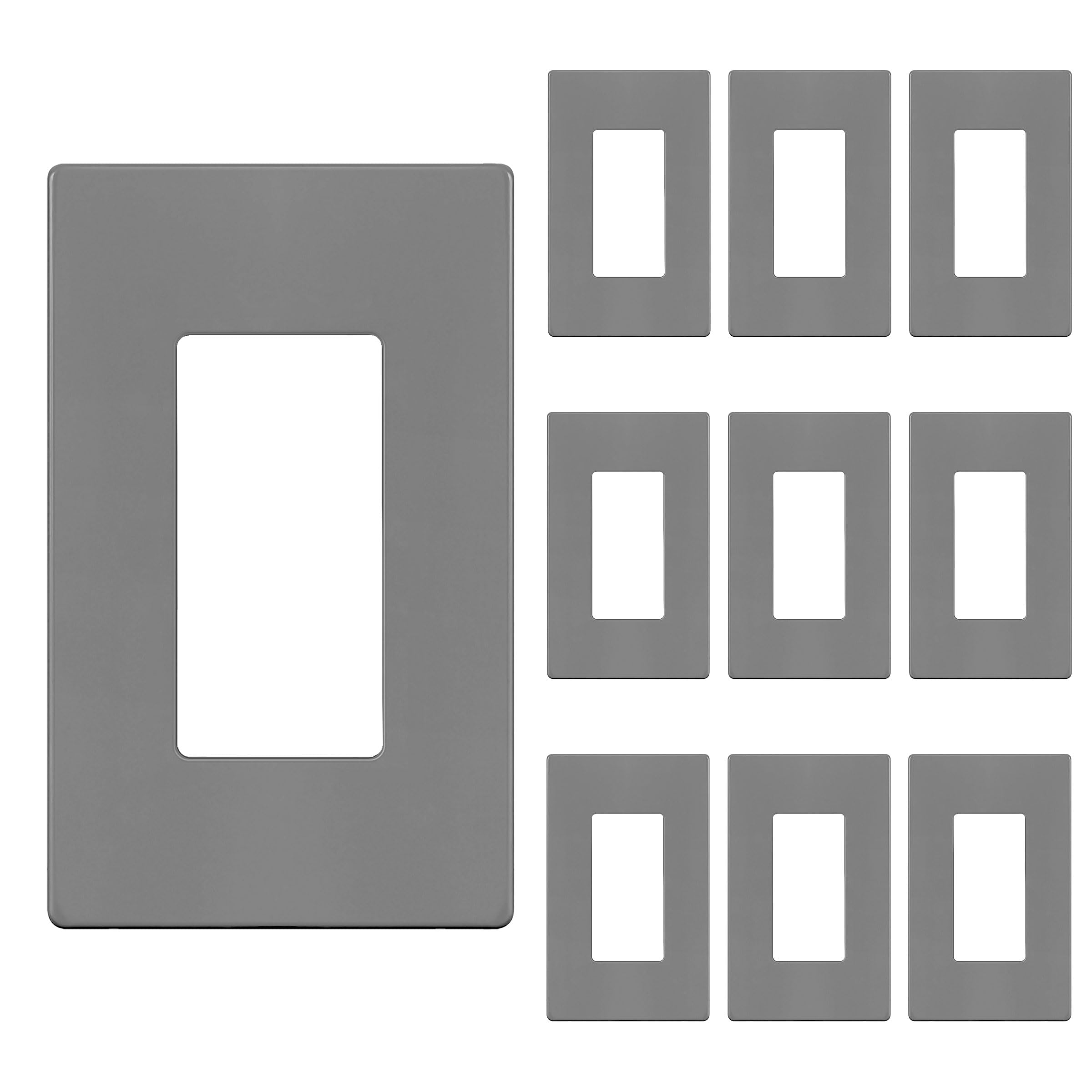 Screwless Decorator Wall Plate Child Safe Outlet Cover, Size 1-Gang 4.68" H x 2.93" L, Unbreakable Polycarbonate Thermoplastic, SI8831-GY-10PCS, Glossy, Gray (10 Pack)