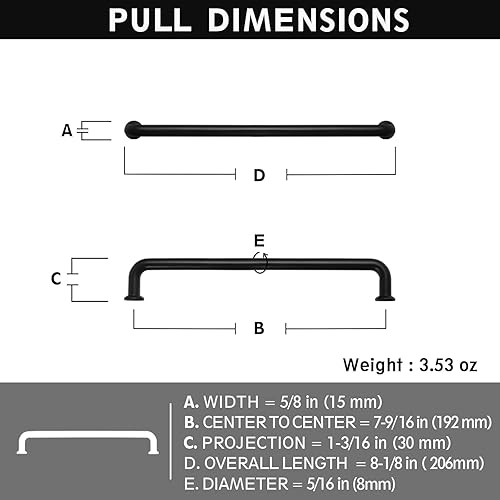 Miniatura 2 de Juego de 12 manijas de gabinete negras mate de 7 916 pulgadas de centro a centro, accesorios modernos y minimalistas para mejorar el hogar con estilo