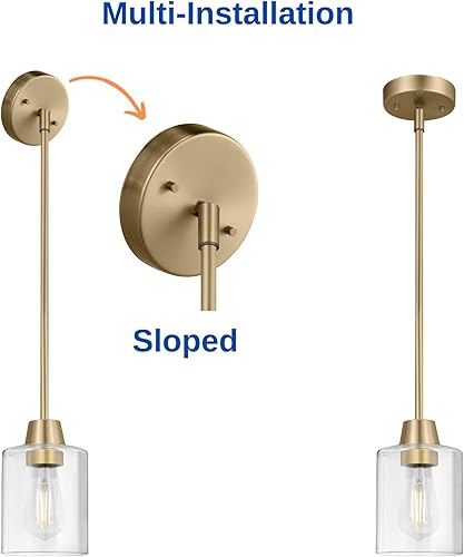 Miniatura 4 de Paquete de 3 luces colgantes de latón para isla de cocina, lámpara moderna dorada de cristal transparente, varillas ajustables con múltiples